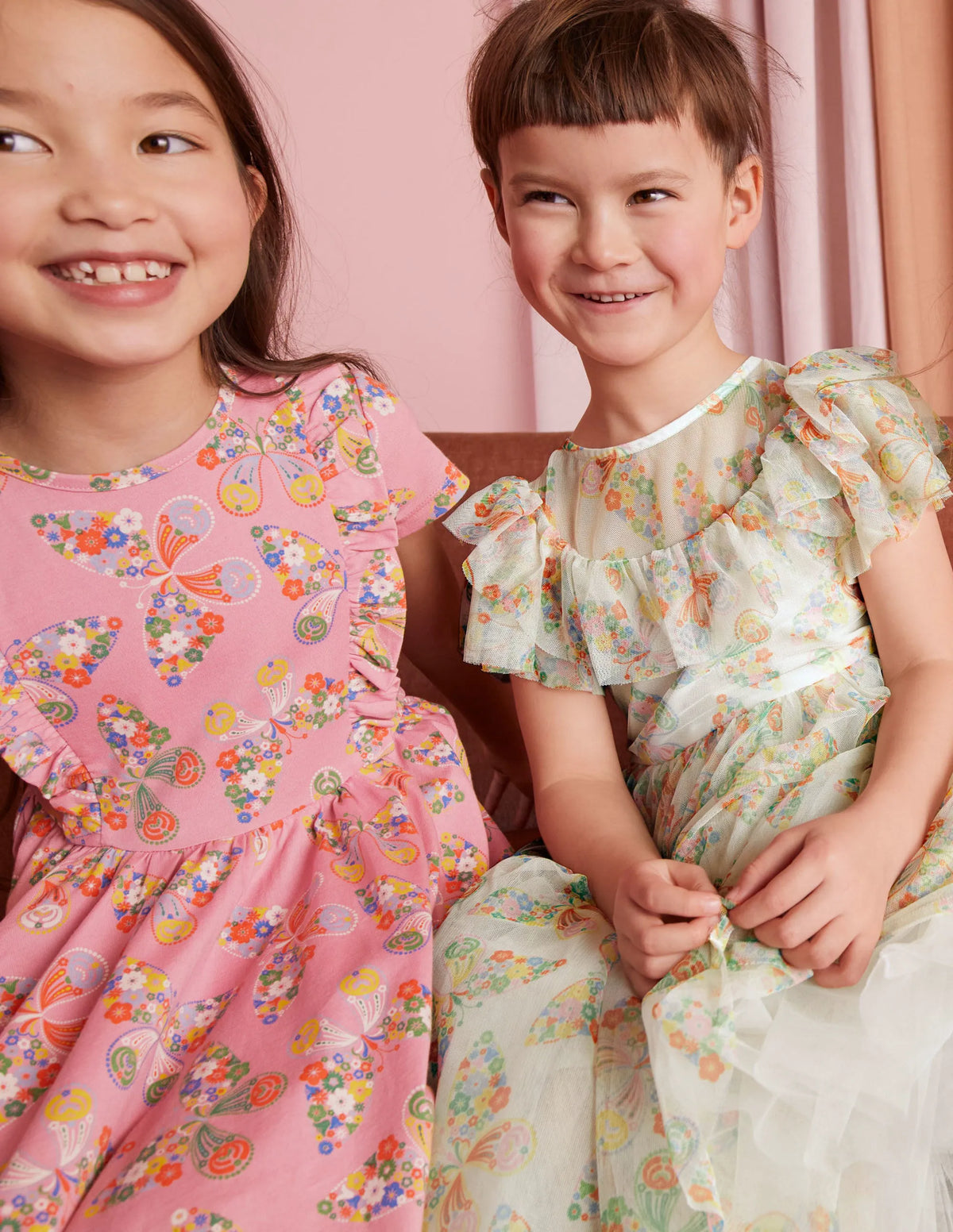 Frilly Tulle Dress-Ivory Multi Butterflies