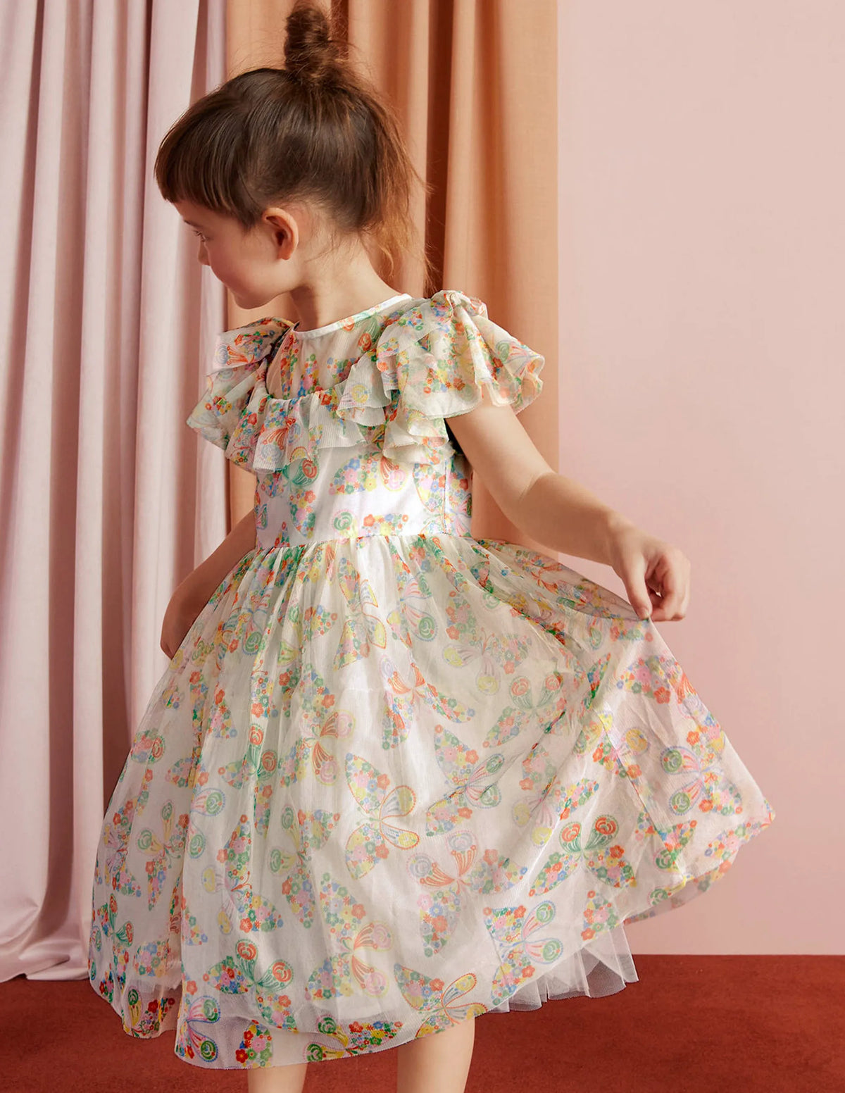 Frilly Tulle Dress-Ivory Multi Butterflies