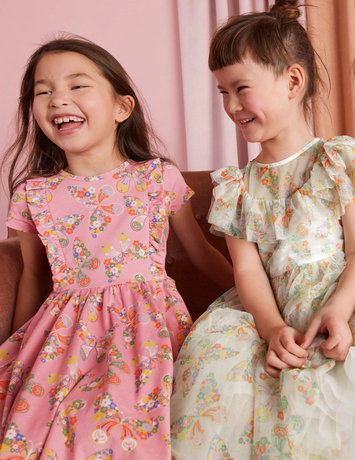 Frilly Tulle Dress-Ivory Multi Butterflies