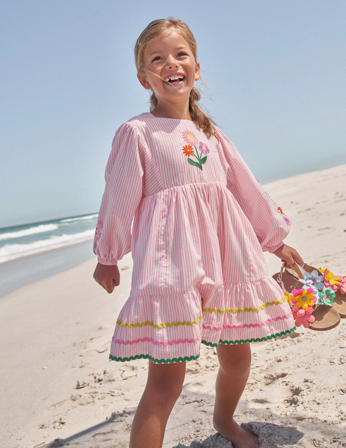 Embroidered Stripe Dress-Cameo Pink