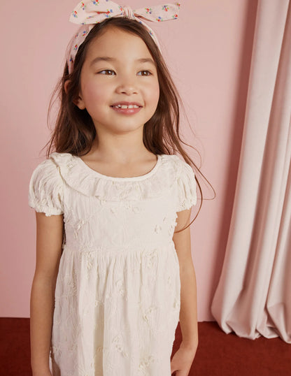 Dip Hem Broderie Dress-Ivory