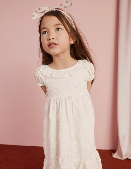 Dip Hem Broderie Dress-Ivory