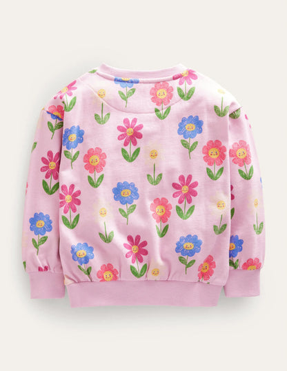 Relaxed Printed Sweatshirt-Winsome Pink Flowers
