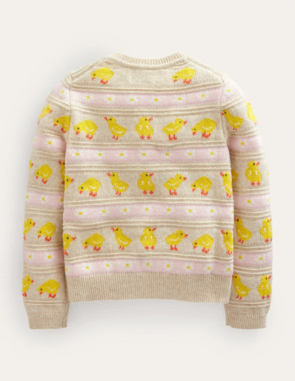 Fair Isle knitted Cardigan-Ecru Marl Chicks