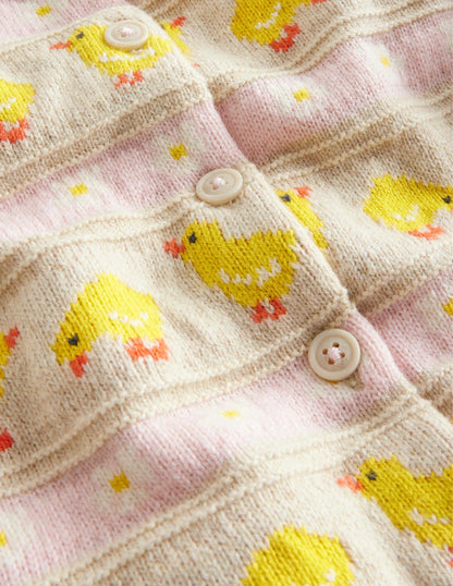 Fair Isle knitted Cardigan-Ecru Marl Chicks