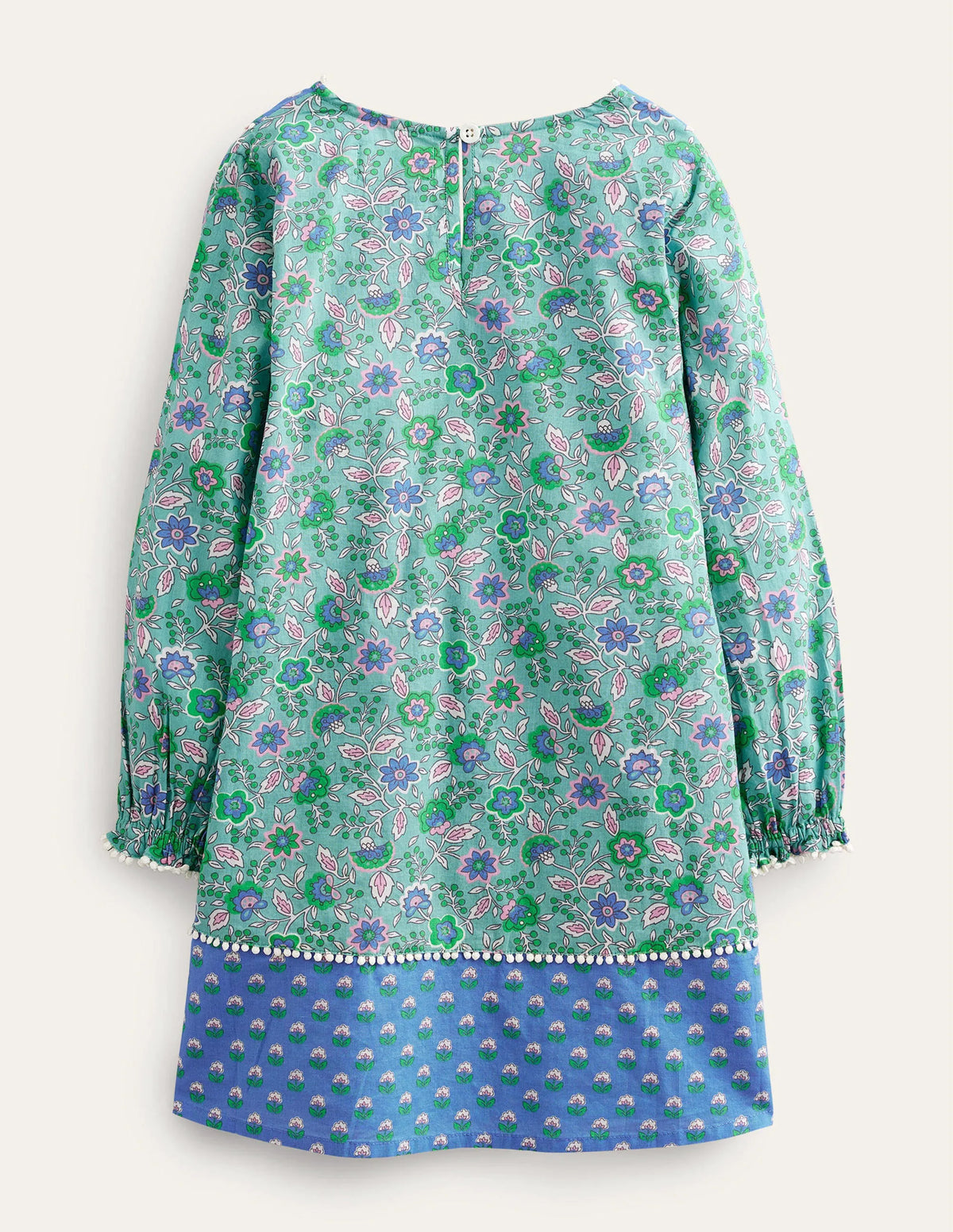 Long-sleeve Printed Kaftan-Aqua Sea Floral Vine