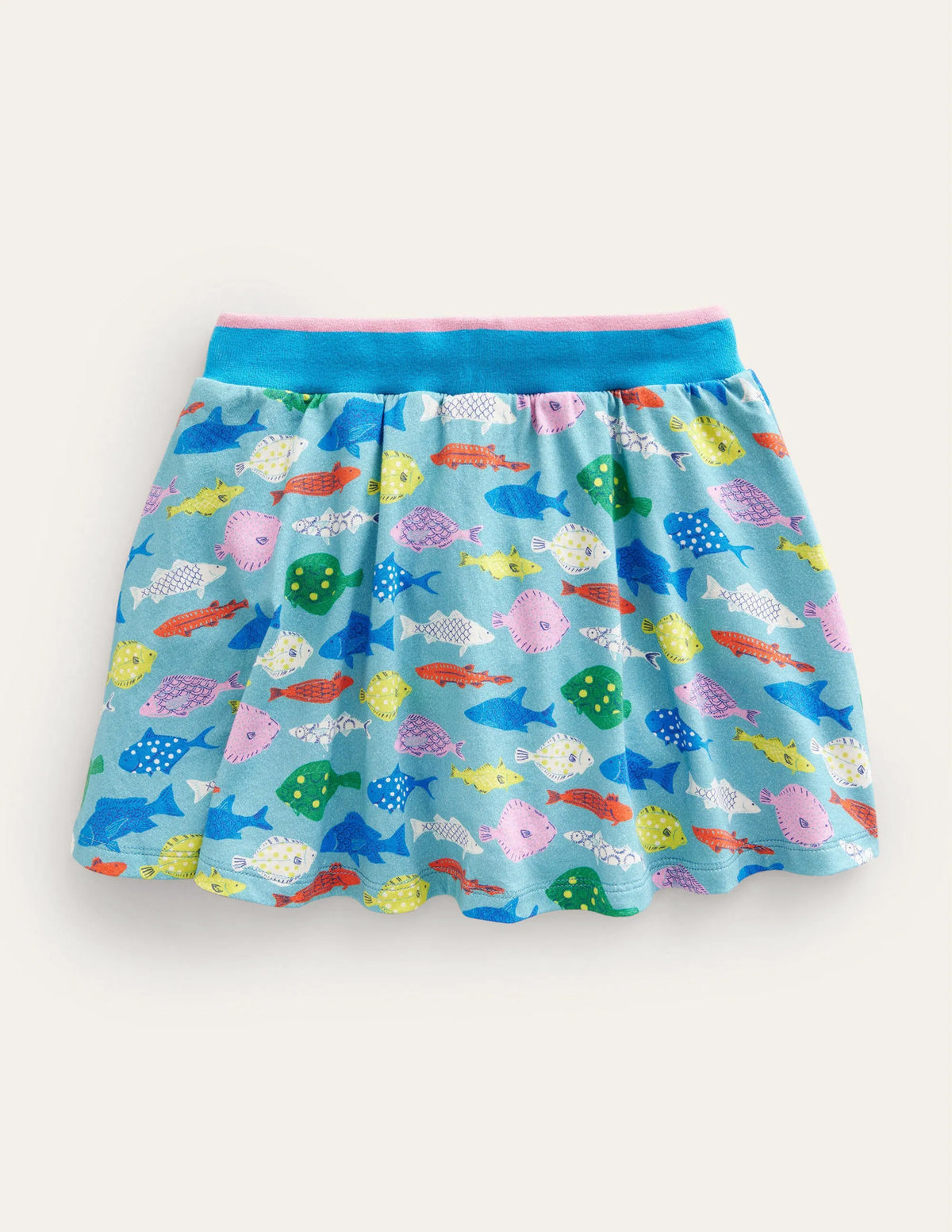 Printed Jersey Skort-Aqua Sea Blue Fish