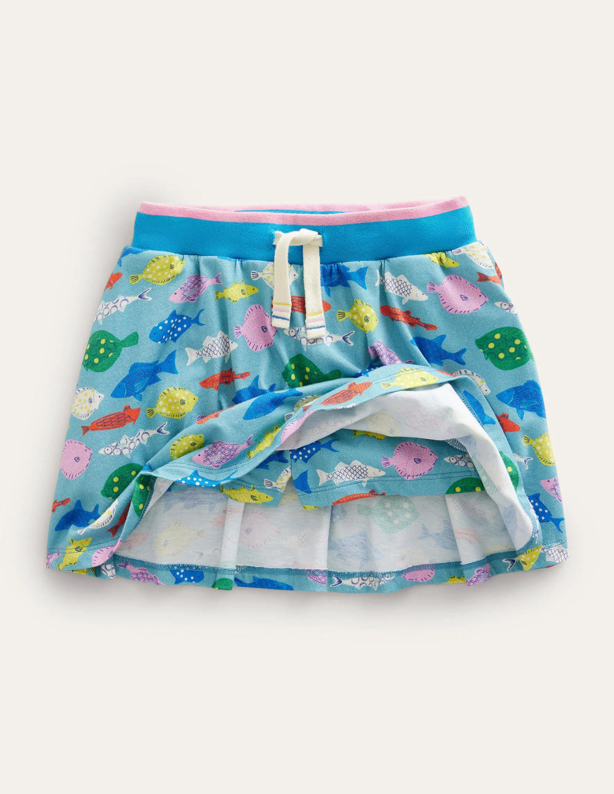 Printed Jersey Skort-Aqua Sea Blue Fish