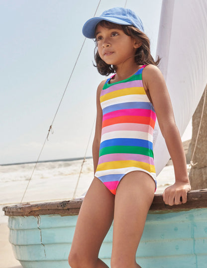Cross-back Printed Swimsuit-Rainbow Multi
