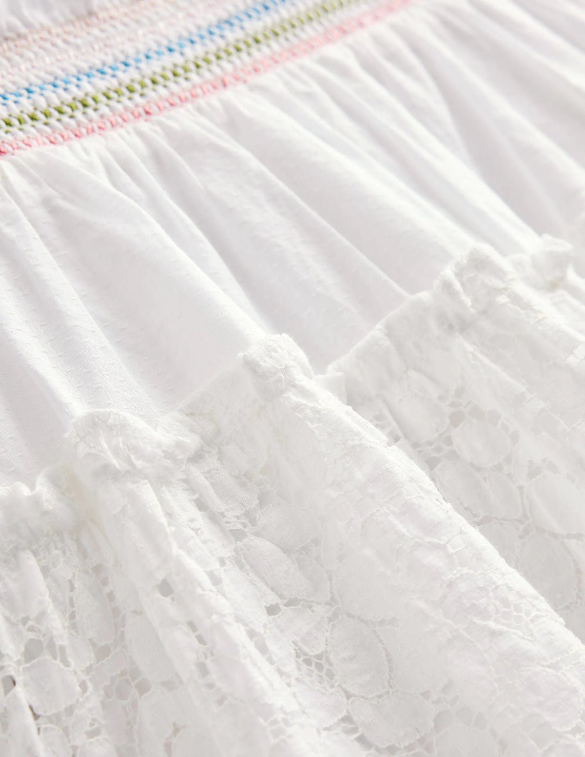 Smocked Tiered Midi Skirt-White