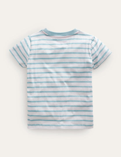 Flutter T-Shirt-Aqua Sea Blue/Ivory Stars
