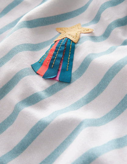 Flutter T-Shirt-Aqua Sea Blue/Ivory Stars