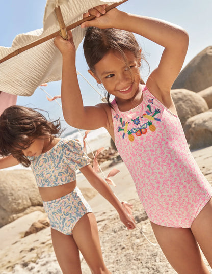 Embroidered Swimsuit-Festival Pink Summer Vine