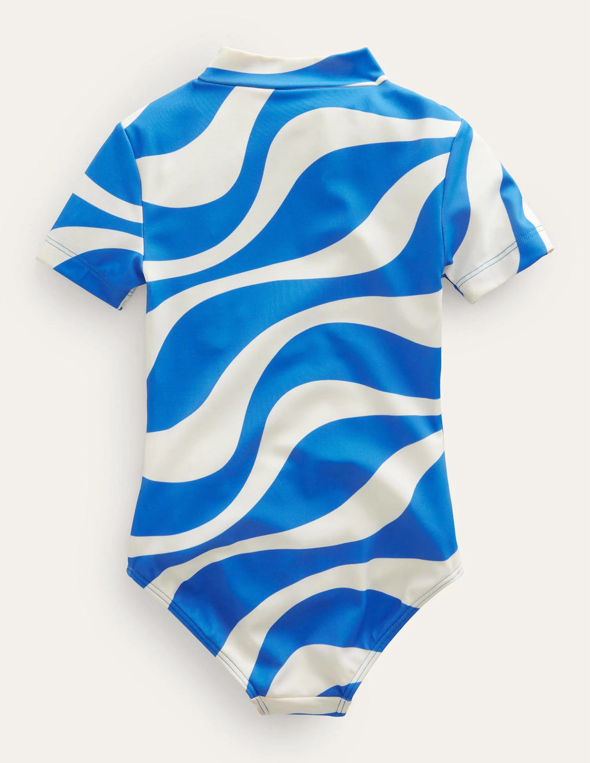 Short-sleeved Swimsuit-Ivory and Cabana Blue Wave