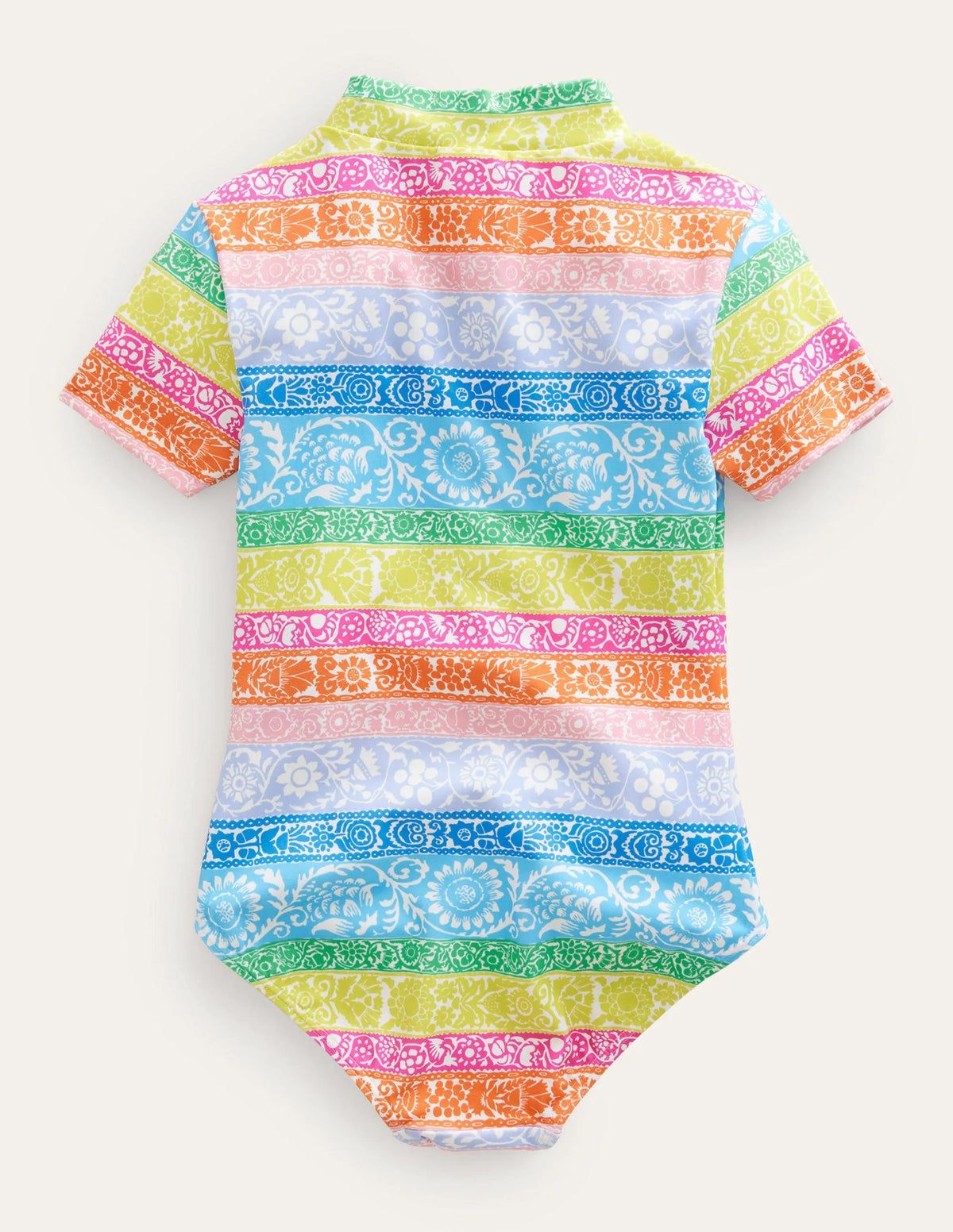 Short-sleeved Swimsuit-Ivory, Multi Wallpaper Stripe