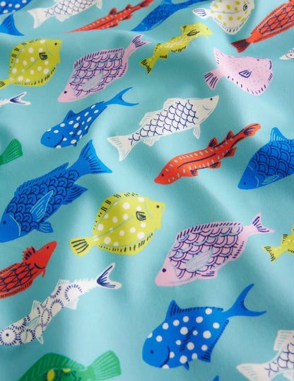 Flutter Sleeve Swimsuit-Aqua Sea Multi Fish