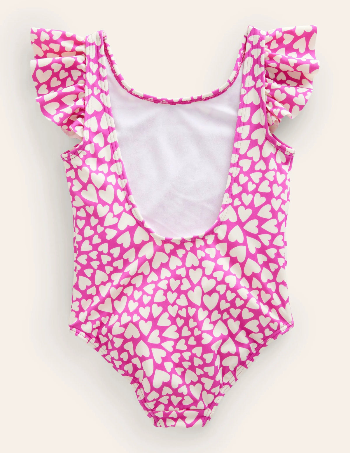 Flutter Sleeve Swimsuit-Ivory, Shocking Pink Hearts
