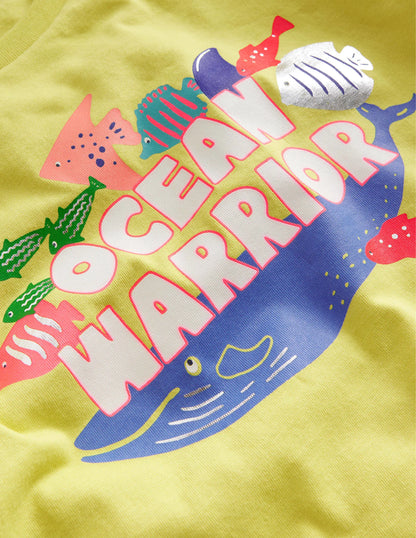 Printed Graphic T-shirt-Yellow Ocean Warrior