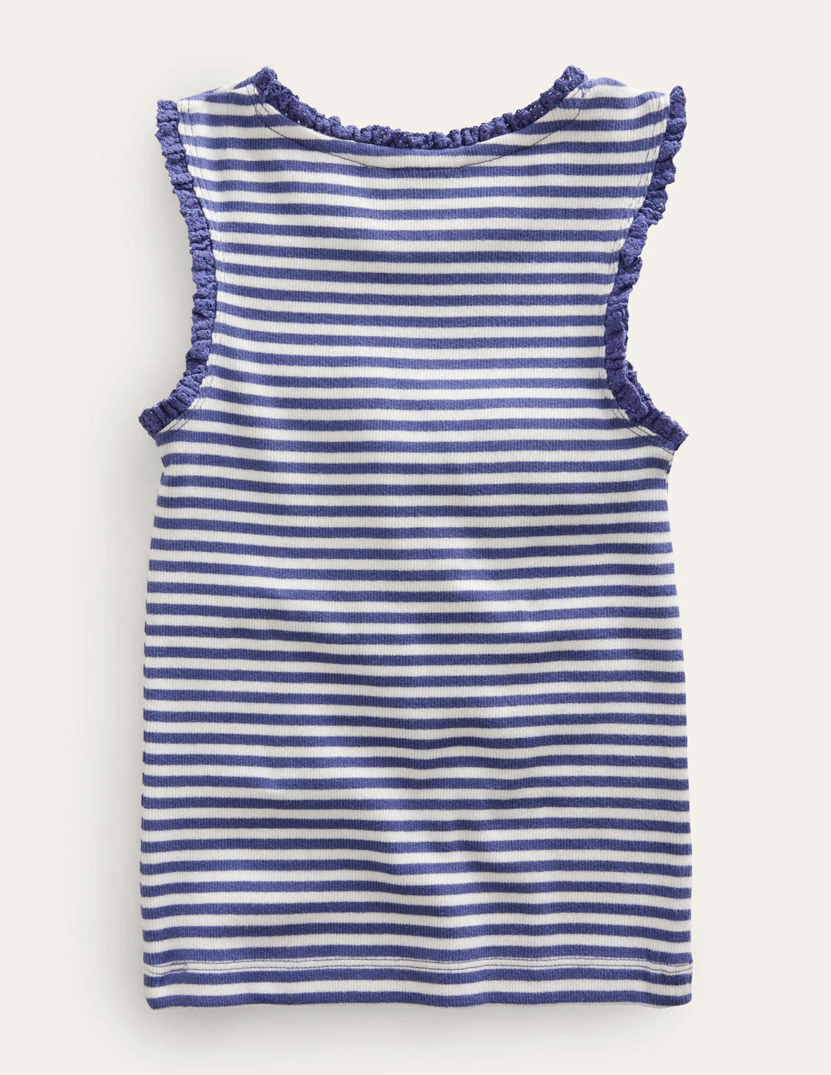 Ribbed Lace Trim Vest-Ivory/Starboard Blue