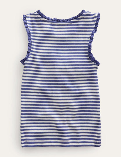 Ribbed Lace Trim Vest-Ivory/Starboard Blue