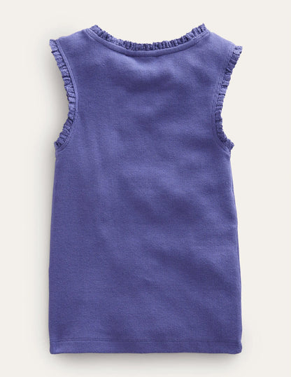 Ribbed Lace Trim Vest-Soft Starboard Blue