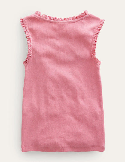 Ribbed Lace Trim Vest-Pink Lemonade