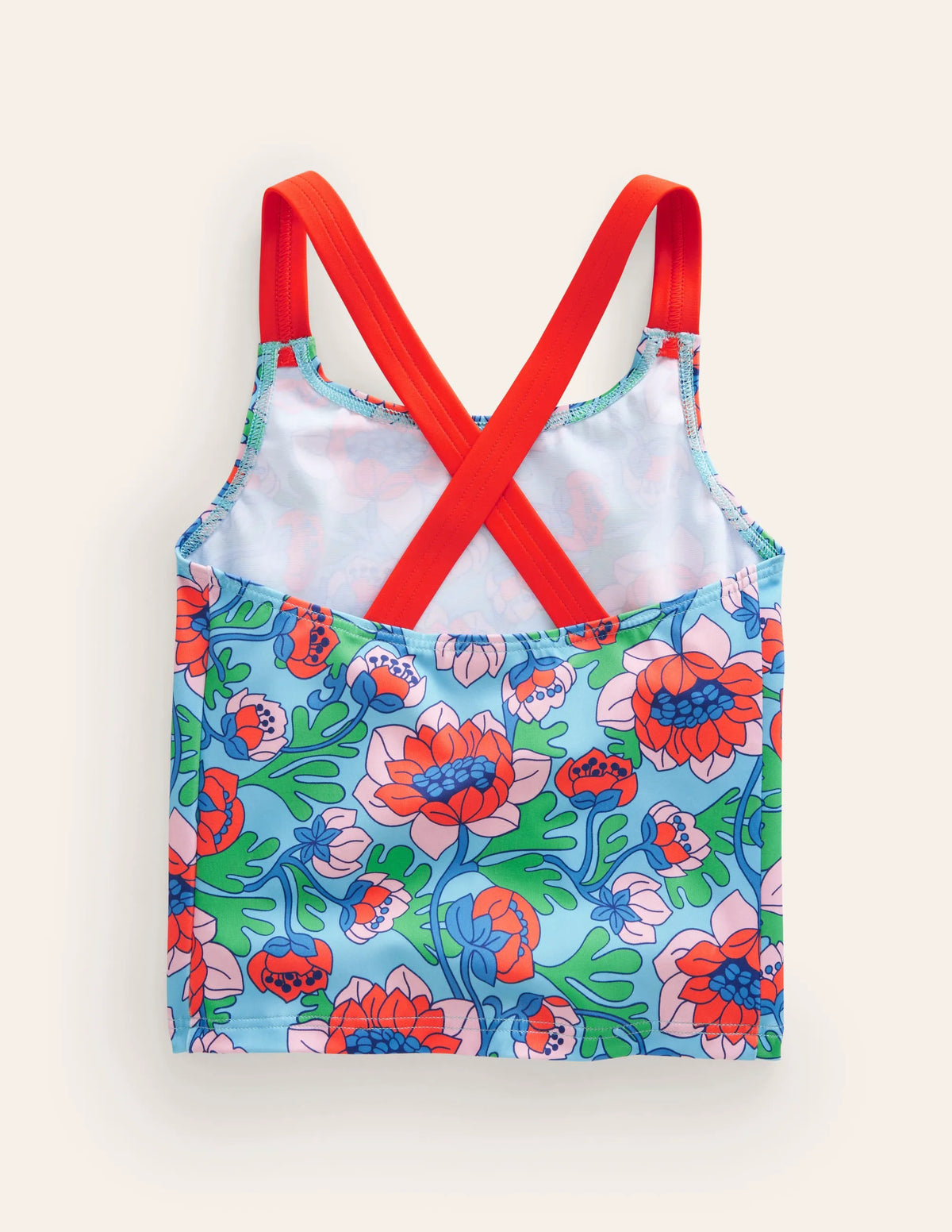 Cross Back Tankini Top-Red Poppy Spring Time Floral