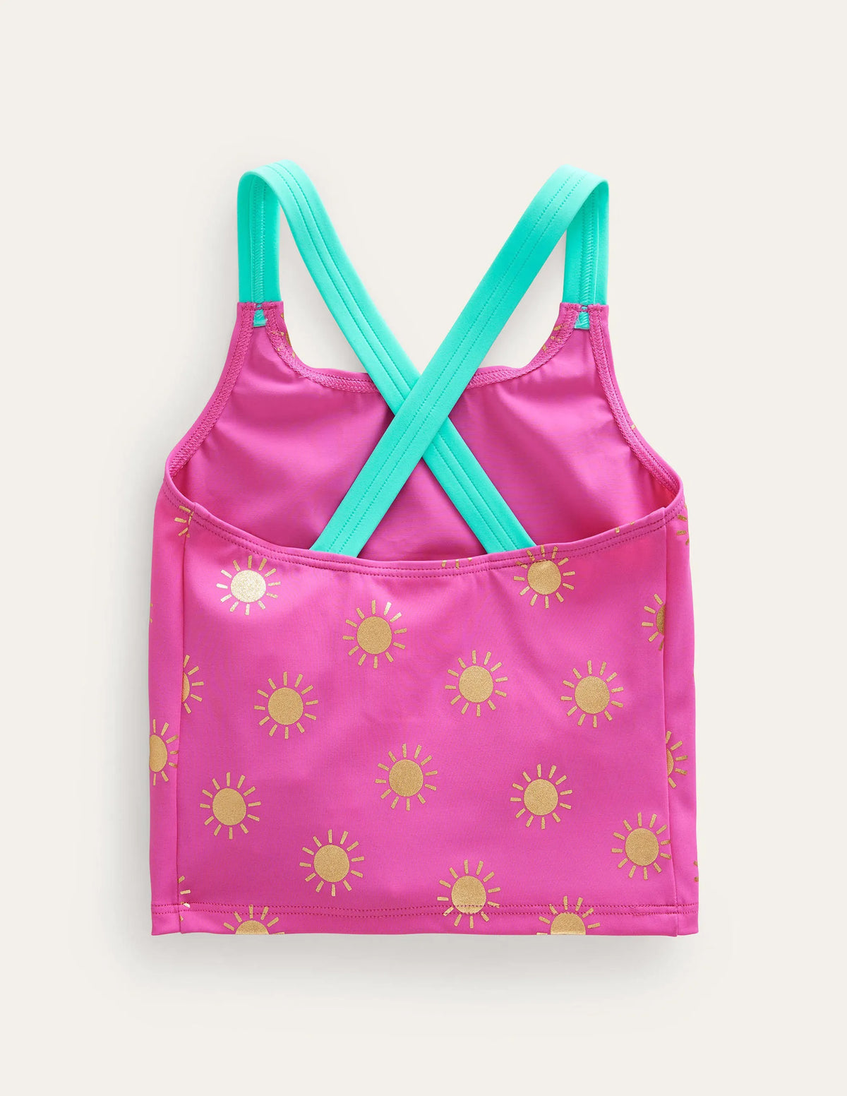 Cross Back Tankini Top-Tickled Pink Gold Foil Suns