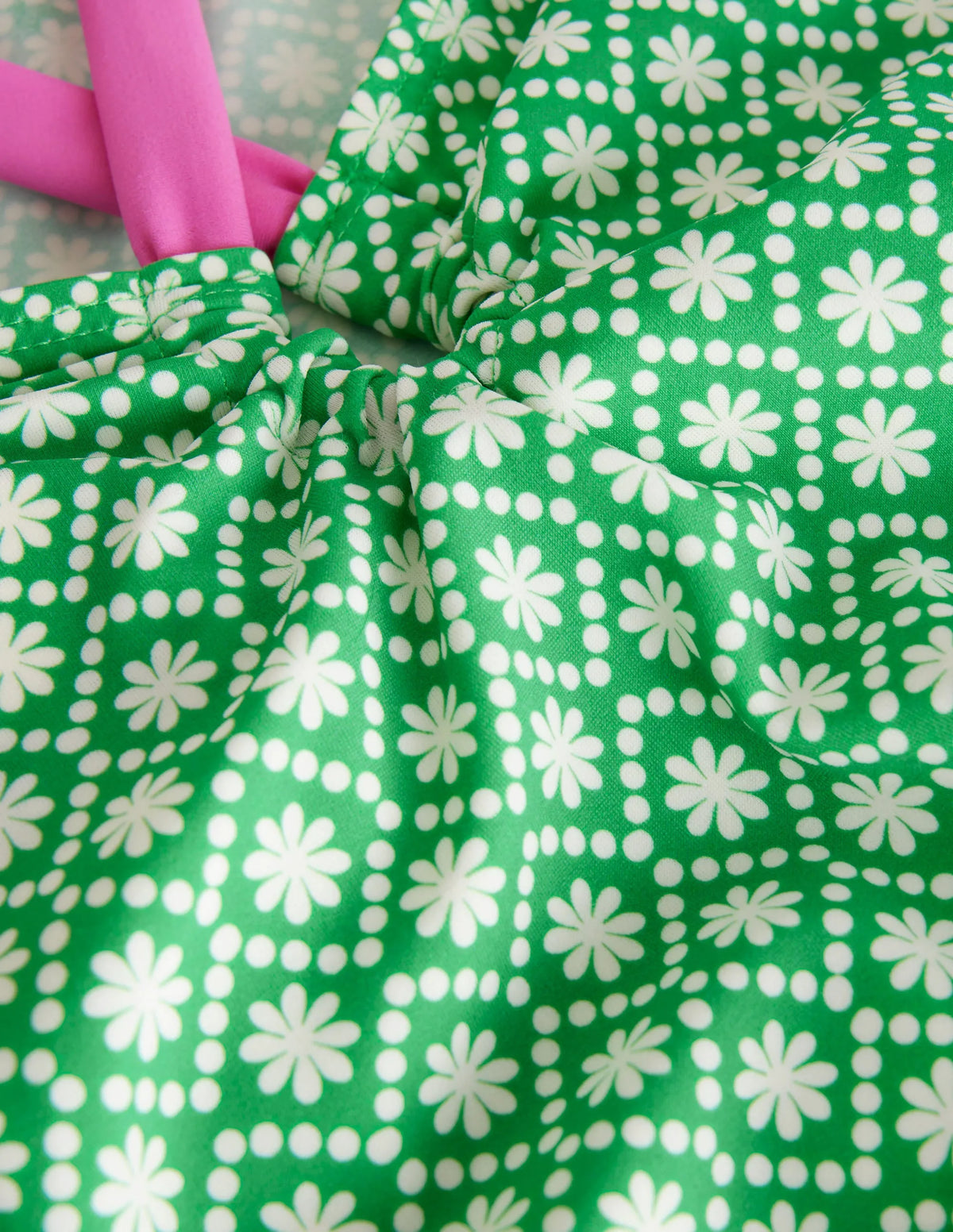 Loop Back Swimsuit-Ivory School Green Daisy Dot