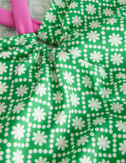 Loop Back Swimsuit-Ivory School Green Daisy Dot