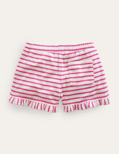 Frill Hem Towelling Short-Tickled Pink/Ivory