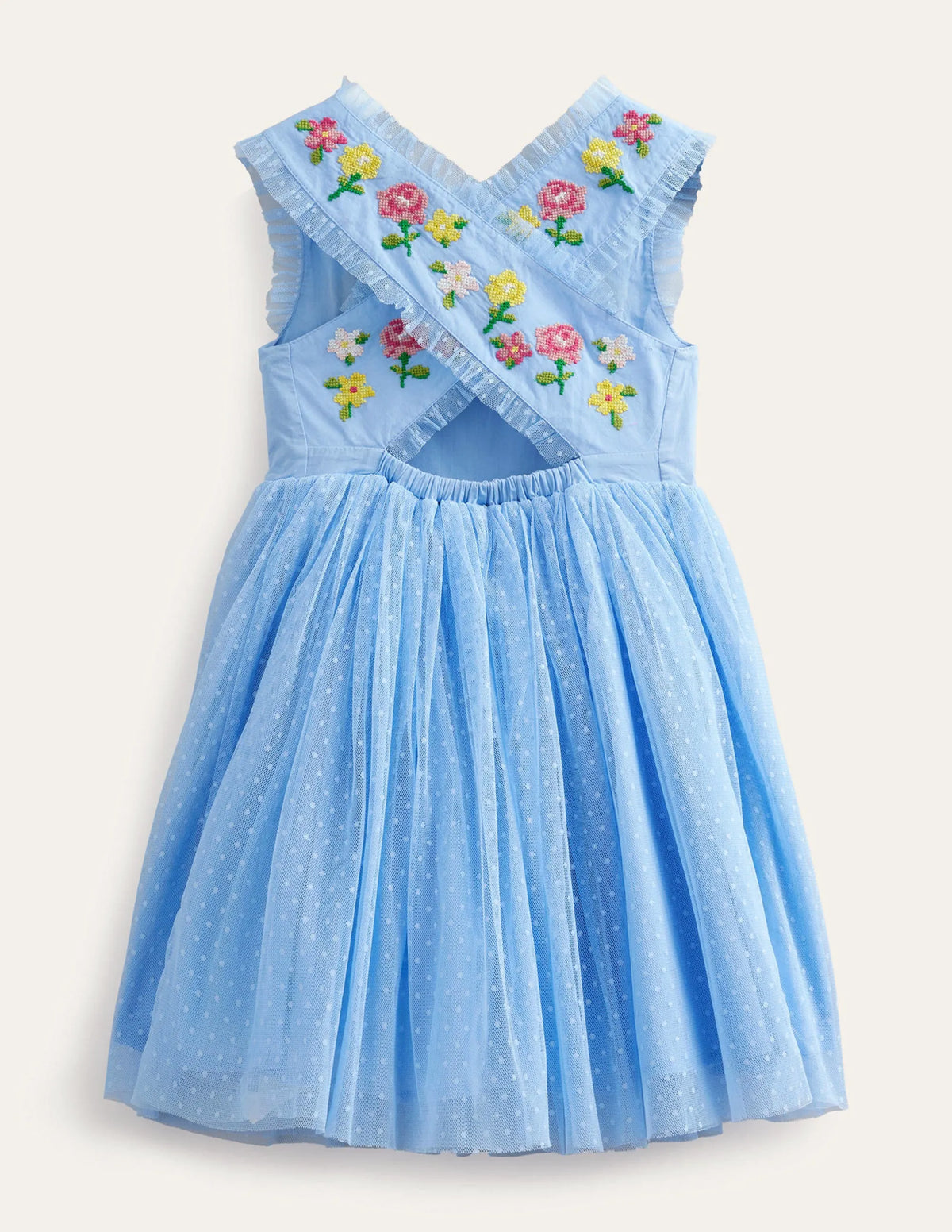 Embroidered Cross-Back Dress-Whisper Blue