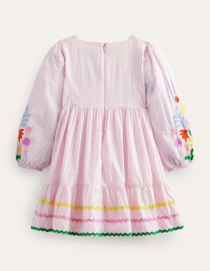 Embroidered Stripe Dress-Cameo Pink