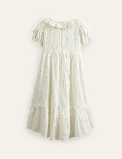 Dip Hem Broderie Dress-Ivory