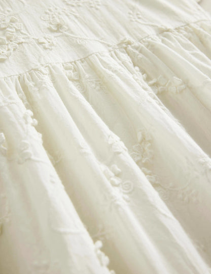 Dip Hem Broderie Dress-Ivory