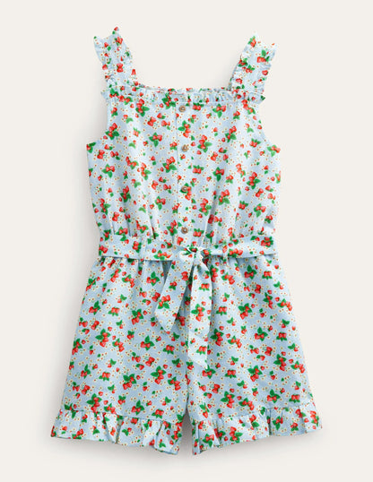 Linen-Cotton Ruffle Romper-Surf Strawberry Ditsy