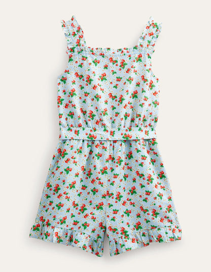 Linen-Cotton Ruffle Romper-Surf Strawberry Ditsy
