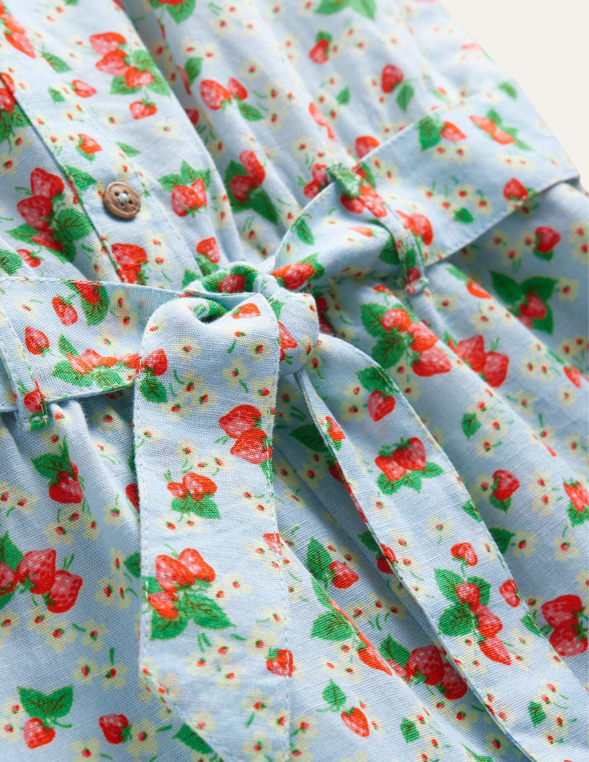 Linen-Cotton Ruffle Romper-Surf Strawberry Ditsy