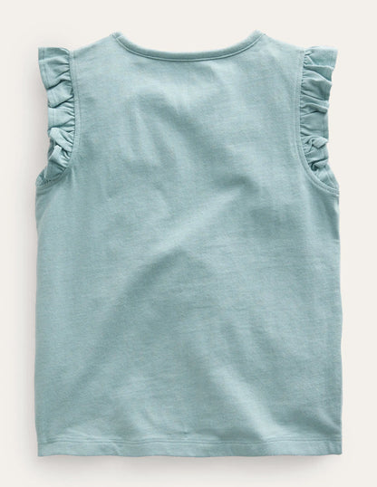 Embroidered Flutter Top-Tourmaline Blue Strawberry