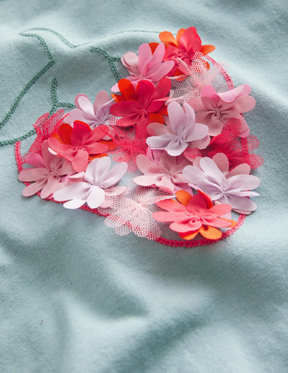 Embroidered Flutter Top-Tourmaline Blue Strawberry