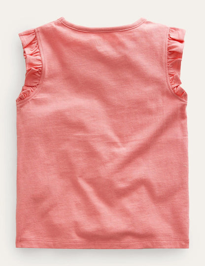 Embroidered Flutter Top-Peach Sorbet Flamingo