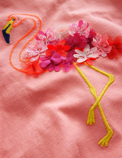 Embroidered Flutter Top-Peach Sorbet Flamingo