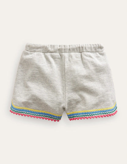 Pom Trim Jersey Shorts-Grey Marl