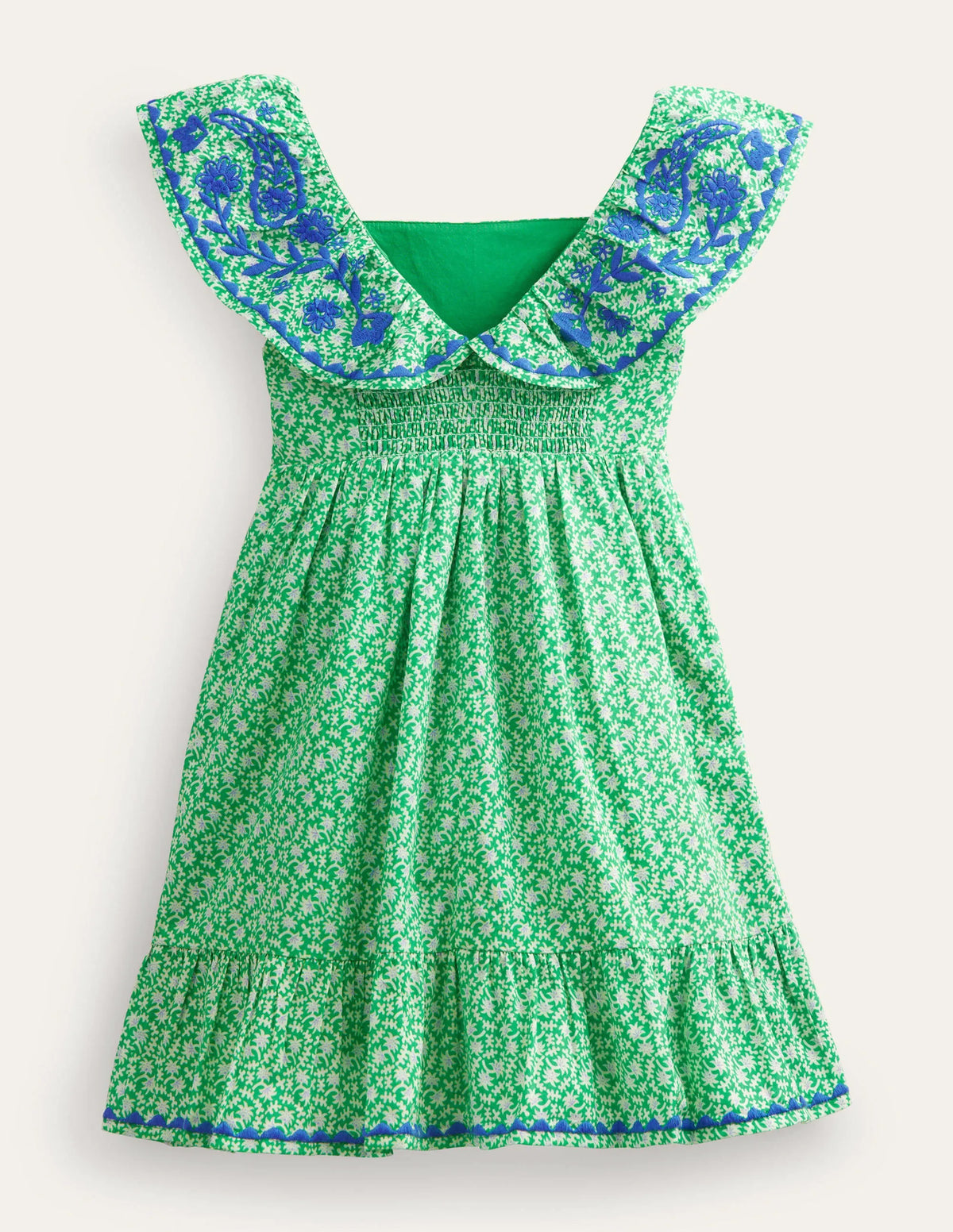 Embroidered Pinafore Dress-Bright Green Spring