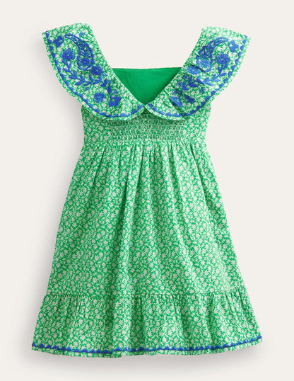 Embroidered Pinafore Dress-Bright Green Spring