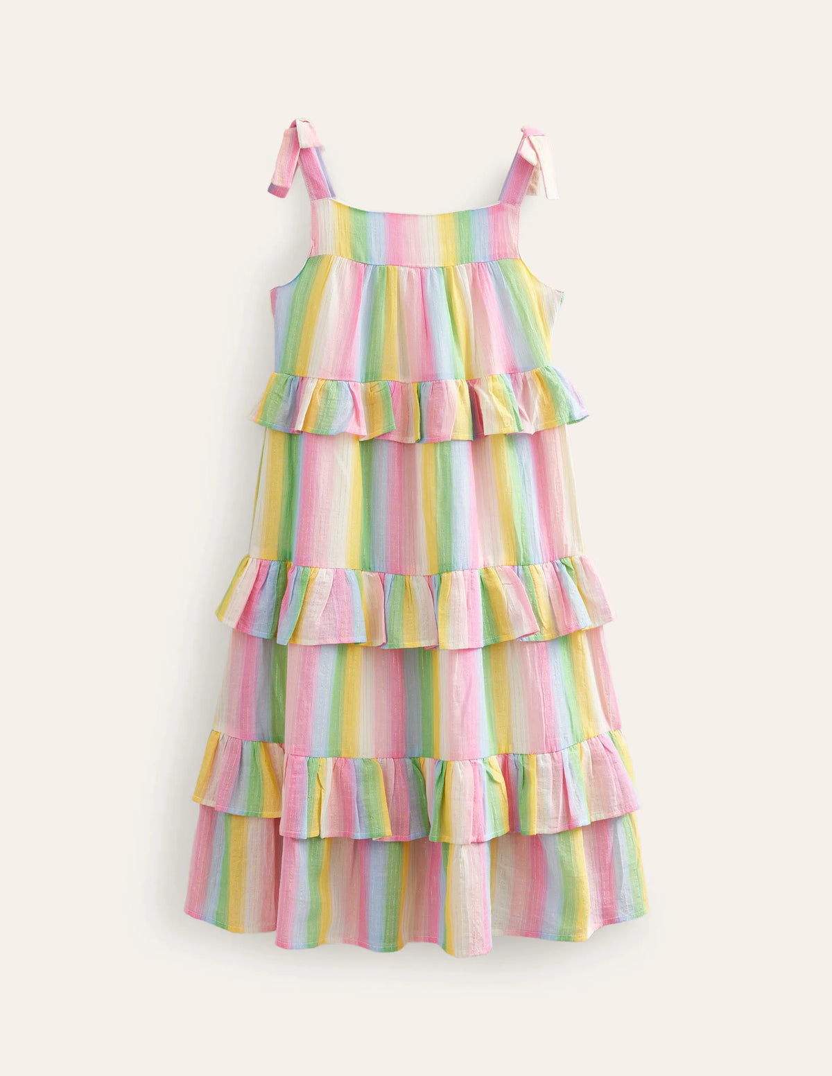 Tiered Ruffle Maxi Dress-Rainbow Gradient Stripe