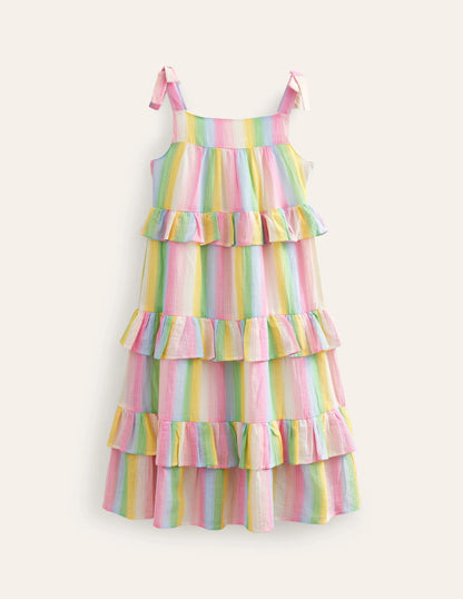 Tiered Ruffle Maxi Dress-Rainbow Gradient Stripe