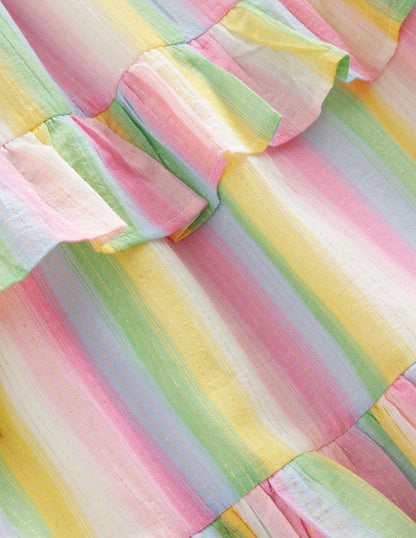 Tiered Ruffle Maxi Dress-Rainbow Gradient Stripe