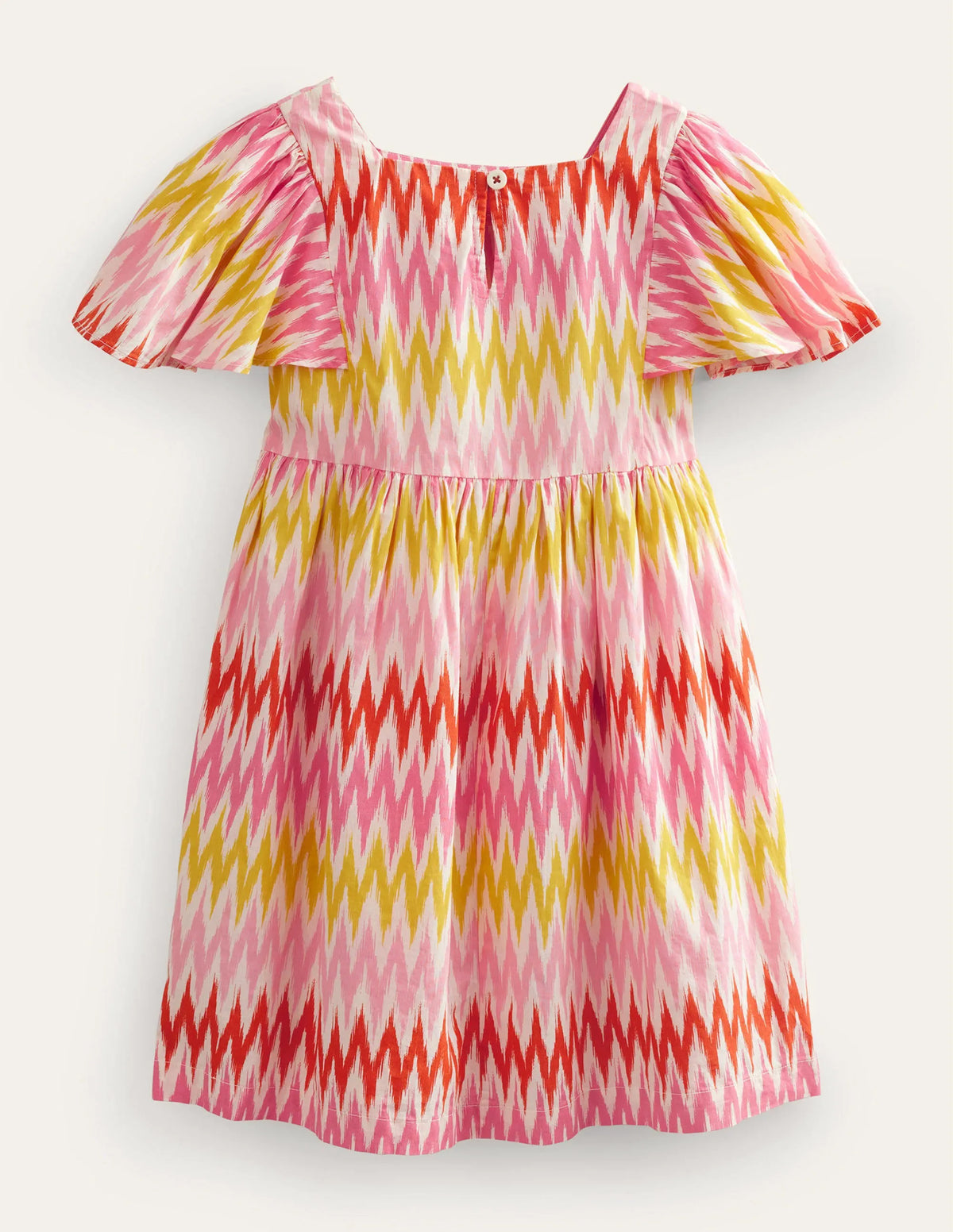 Flutter-Sleeve Printed Dress-Peach Sorbet Stripe