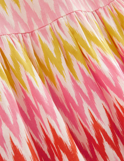 Flutter-Sleeve Printed Dress-Peach Sorbet Stripe